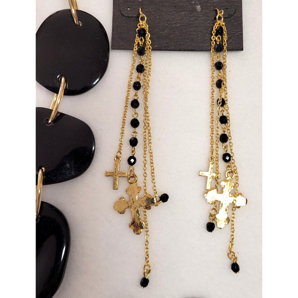 Ellen Tracy Chunky Necklace Bebe Earrings Goldtone Black Bracelets 5 Pc Lot Y2K - Picture 3 of 6